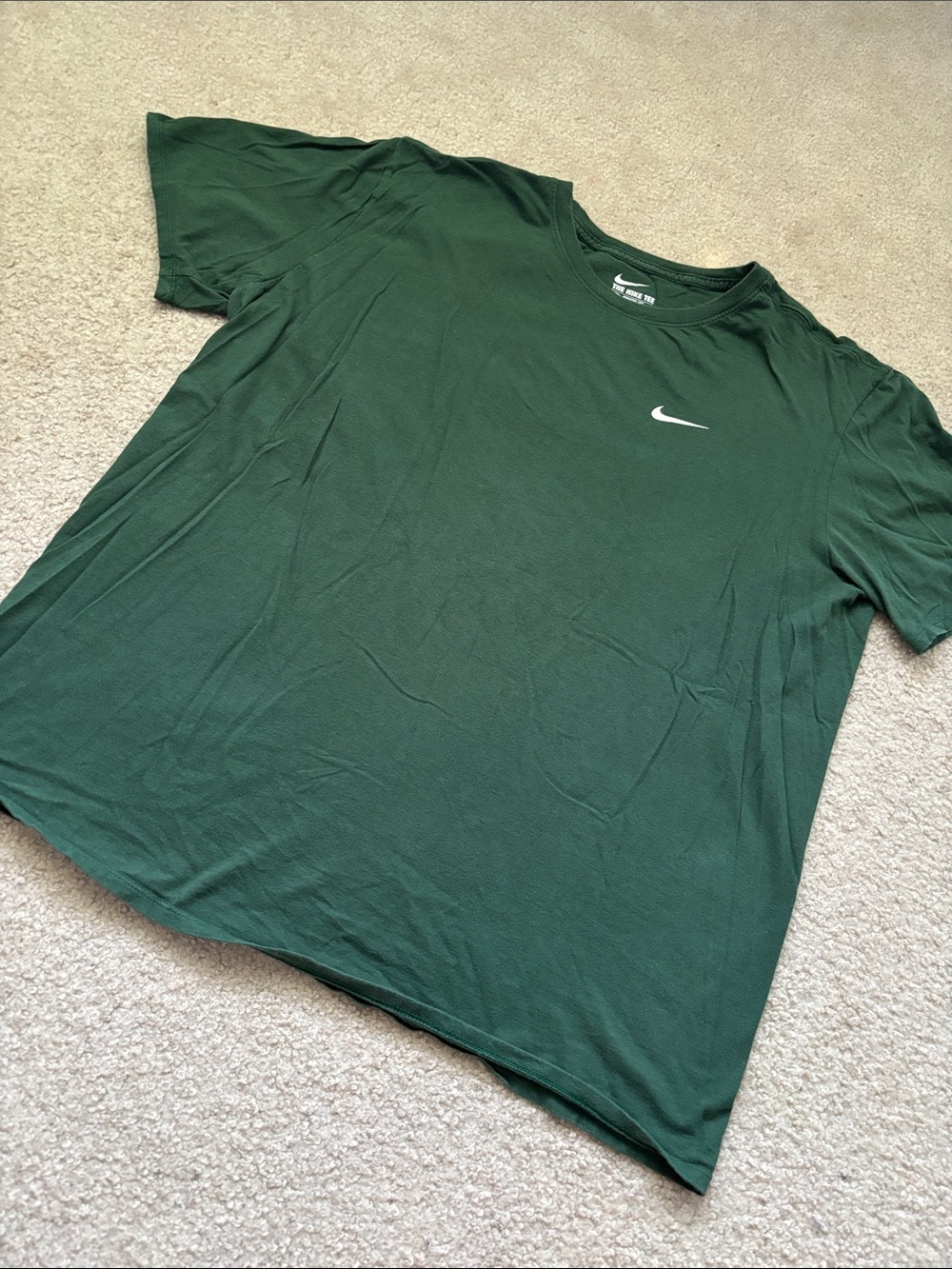Nike Men's Forest Green Crew Neck T-Shirt with White Swoosh